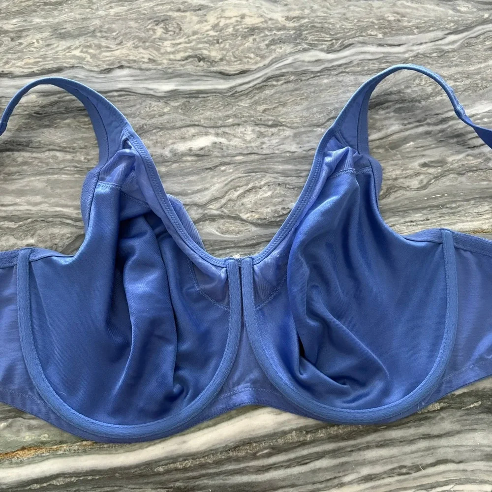 1st & Curve Blue Mesh Unlined Underwire Bra 40H Y42BM401 Rhinestone Detail
